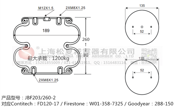 JBF203/260-2橡膠<a href='http://www.katu168.com/' target='_blank'><u>空氣彈簧</u></a>